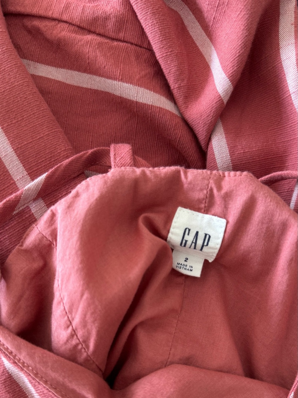 GAP Tie-Back Cami Cropped Jumpsuit Romper Pink White Stripe Size 2 - Picture 8 of 8